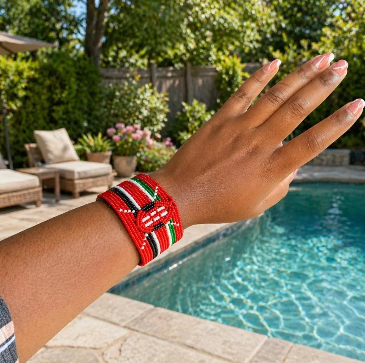 Kenyan Flag Beaded Cuff Bracelet, Red or Green | Sokofa